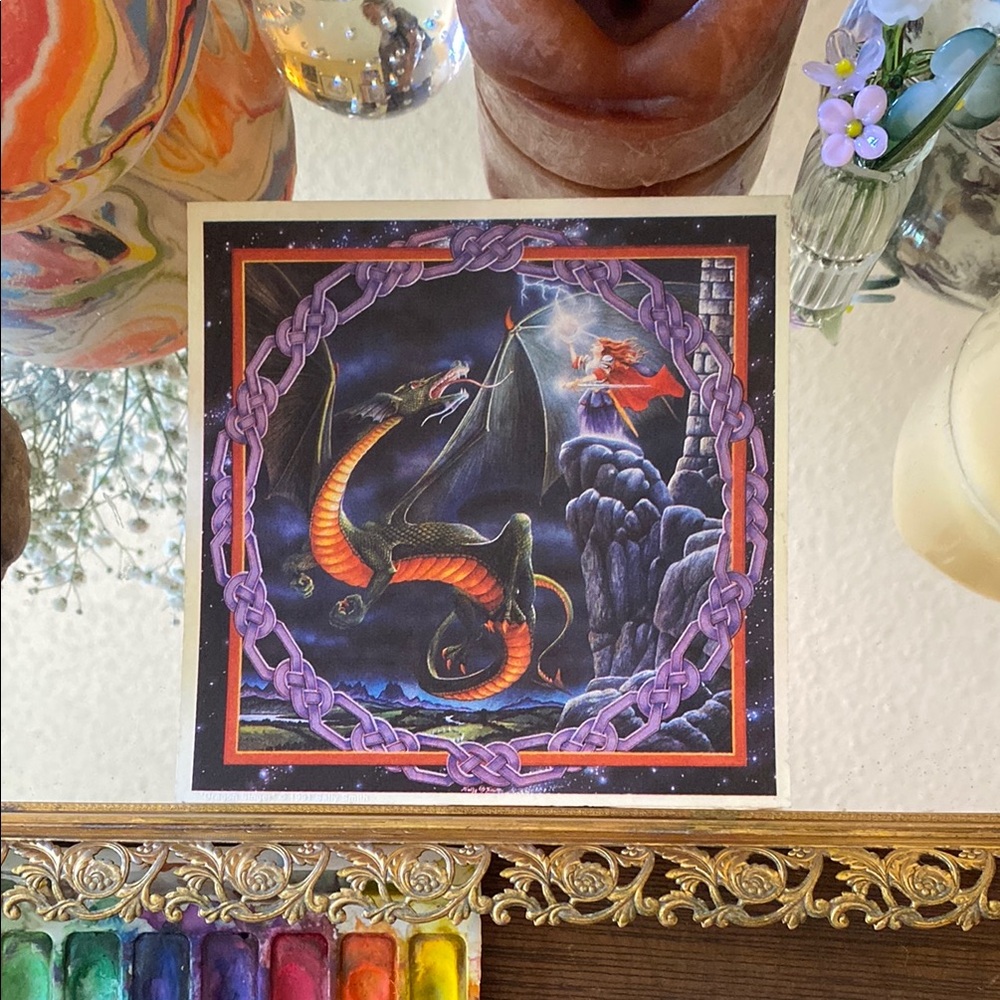 Vintage 90s Fantasy Dragon Art Print Sticker 🐦‍🔥 Large